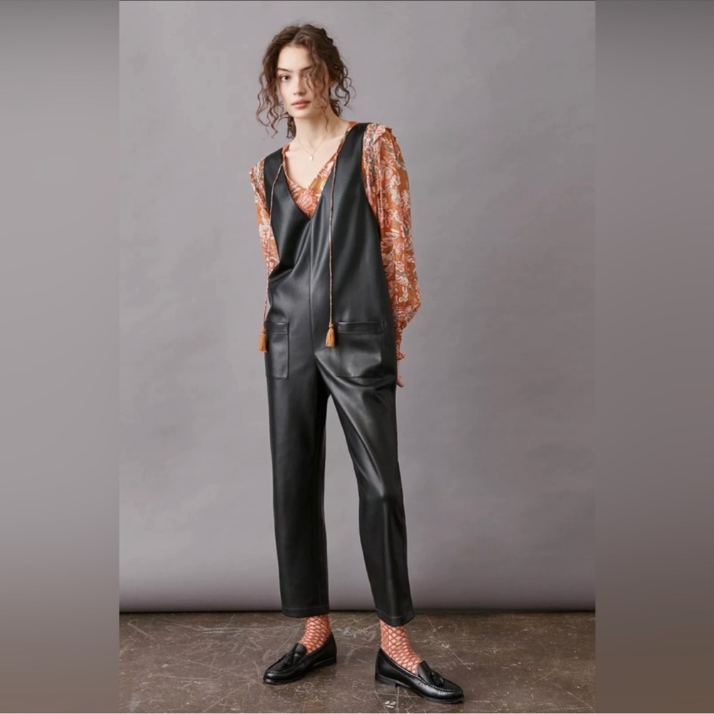 Anthropologie Avec Les Filles Bagatelle Portia Faux Leather Jumpsuit Black XS